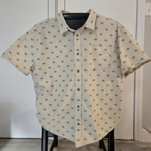 Prana Men's Casual Cream and Green Shirt